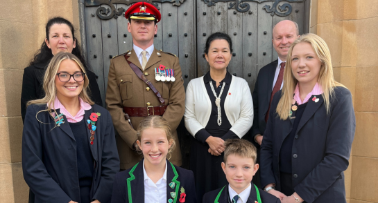 Staff, students and guest speakers celebrate Remembrance Day at Harrogate Ladies' College.